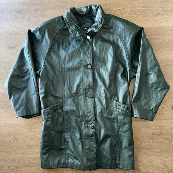 Vintage PELLE New York Milano Green Leather Women’s Coat Jacket-Size Medium - Picture 3 of 15